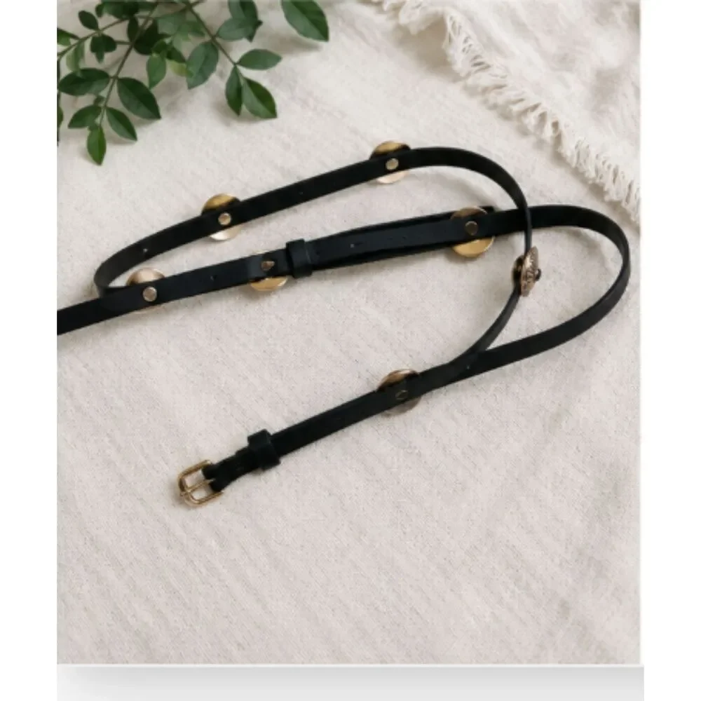 Lovers + Friends Black Leather Concho Belt Medium 38